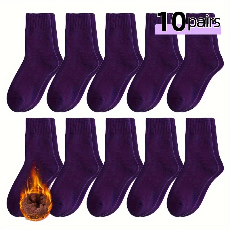 

10pcs Women's Cozy Winter Socks - Warm, Thermal Insulated, Solid Purple, Polyester , Machine Washable