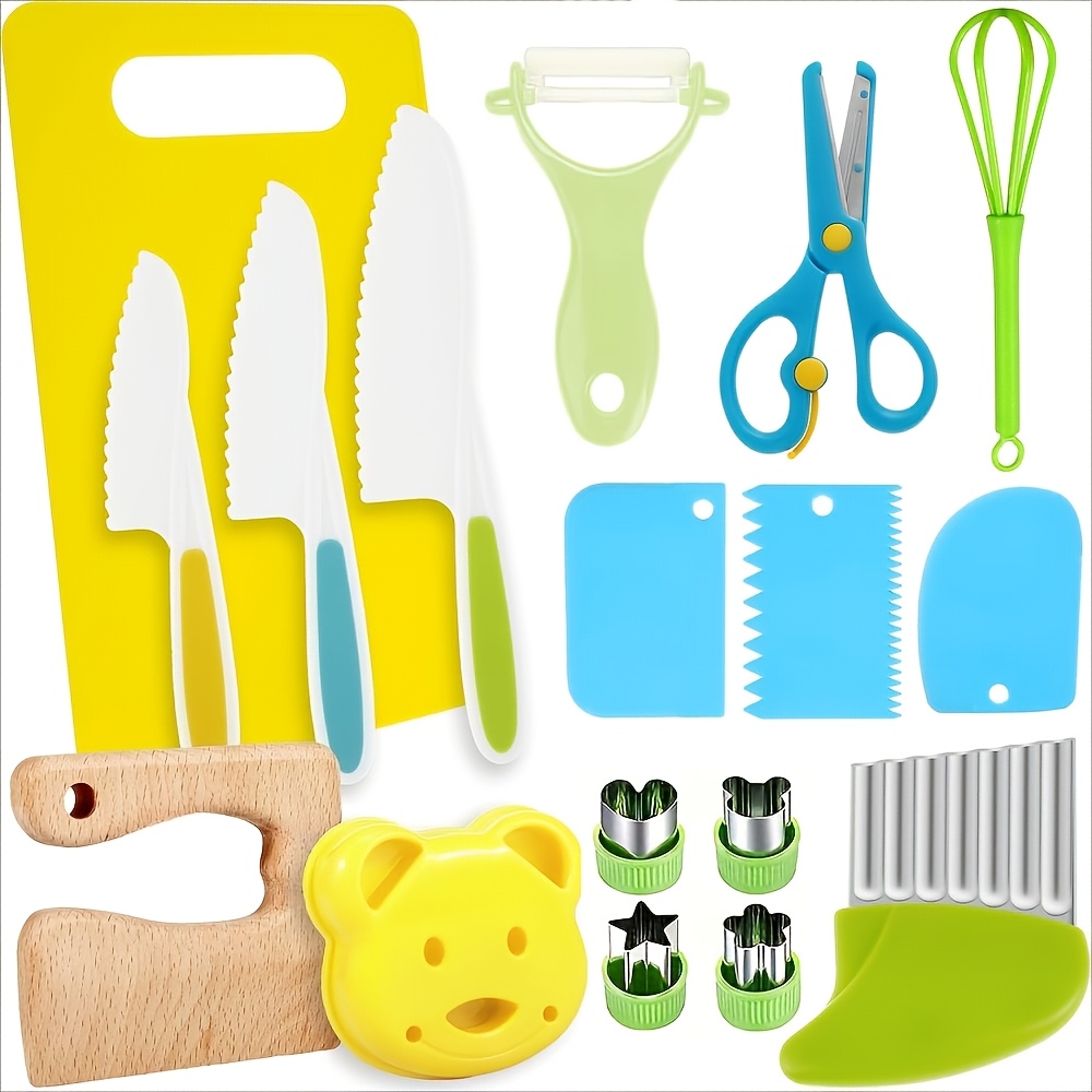 Image of 4/17pcs, Kitchen Set, Kitchen Tools For Real Cooking, Set, Plastic & Wood, Sandwich Cutters, Peeler, Cutting Board For Birthday