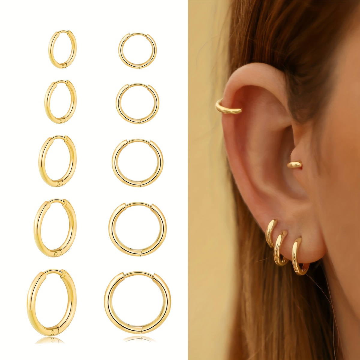 

Small Gold Hoop Earrings For Women Plated Huggie Hoop Earrings For Sensitive Ears Everyday Earrings For Cartilage Piercings Jewelry Set For Multiple Piercings 5 Pairs