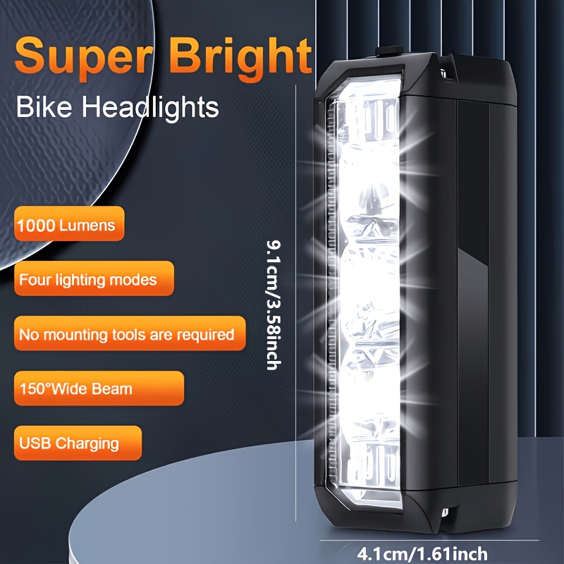 TEMU Led Aluminum Alloy Bicycle Headlight, With Charge Display And Usb-c Charging Led Riding Light, Night Brightness Bicycle Light, Rechargeable