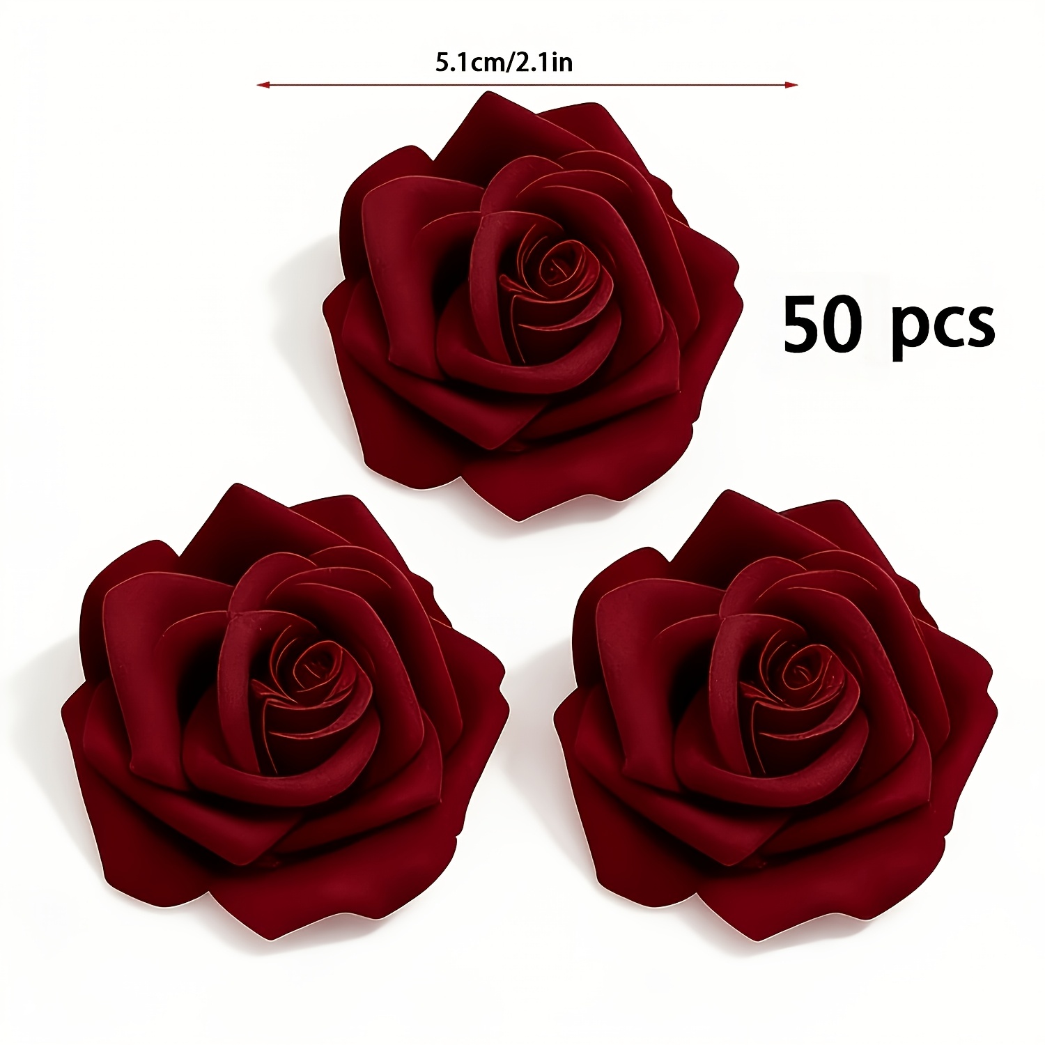 TEMU 50 pièces Têtes de rose artificielles pour la Saint-Valentin, Fausses têtes de fleurs en mousse de rose, Roses rouge vin, Convient pour les