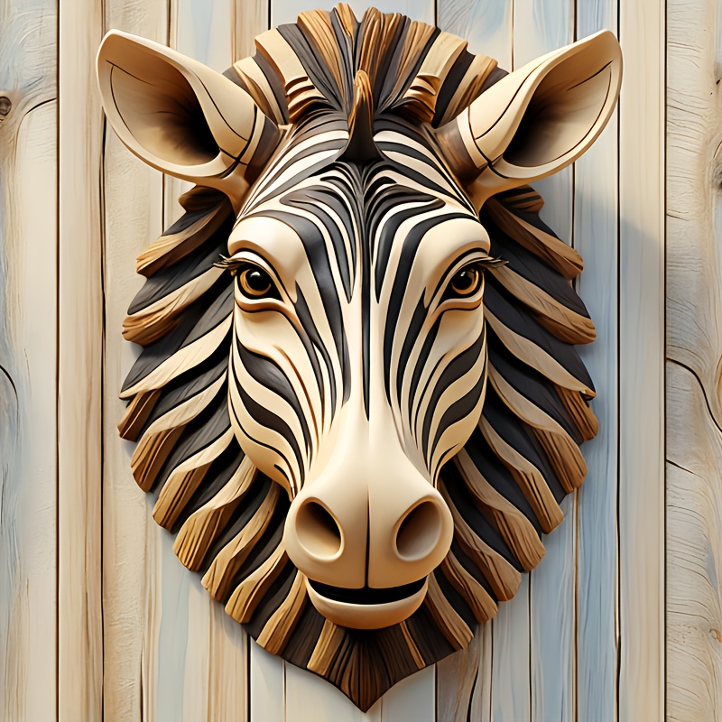 

1pc Rustic Wooden Zebra Head Wall Art, 2D Animal Hanging Ornament, Pas de d'électricité, Décoration intérieure multi- pour , de cadeau et d'anniversaire