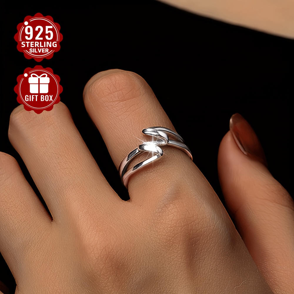 S925 Silvery Geometric Line Ring Adjustable Index Ring