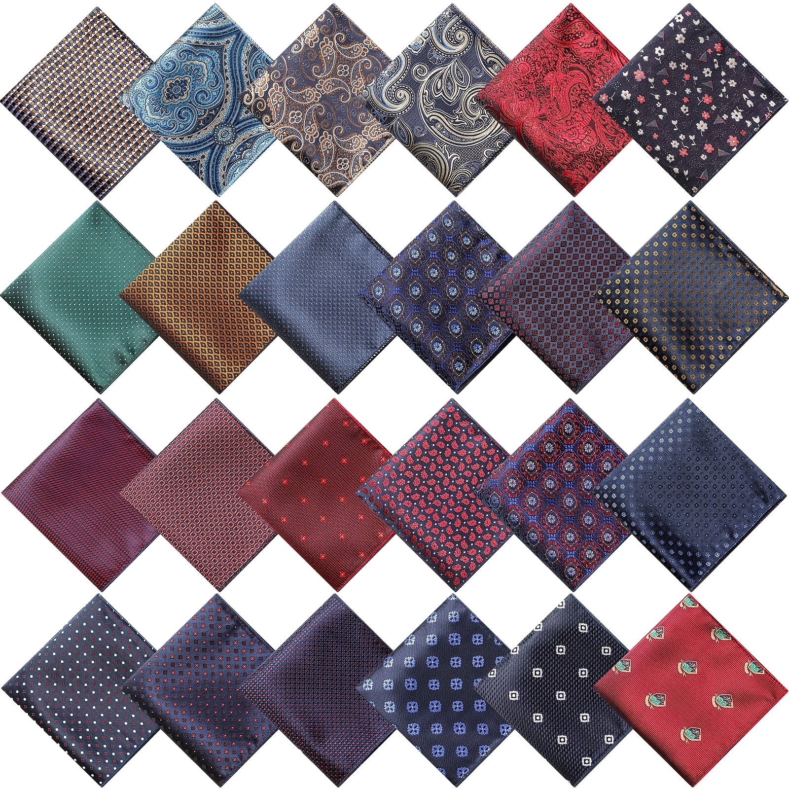 Conjunto de 24 Lenços de Bolso para   de Homem - Lenços de   de Cores   para Casamentos e Festas (Designs Vibrantes)