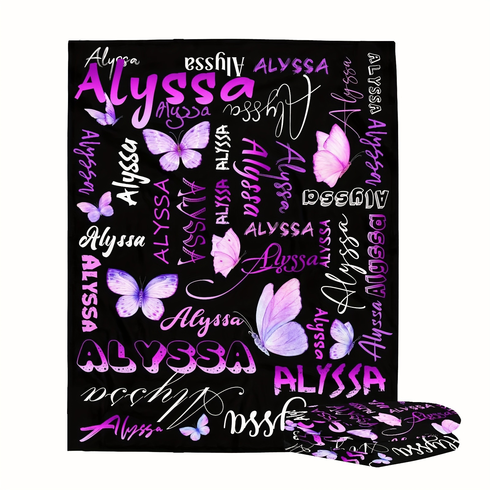 

1pc Creative Butterfly Customized Name Blanket, Give To Your , Lightweight Fleece Sofa, Bed, Travel, Camping, Living Room, Office, Sofa, Chair - Blanket With Soft And Warm Fleece