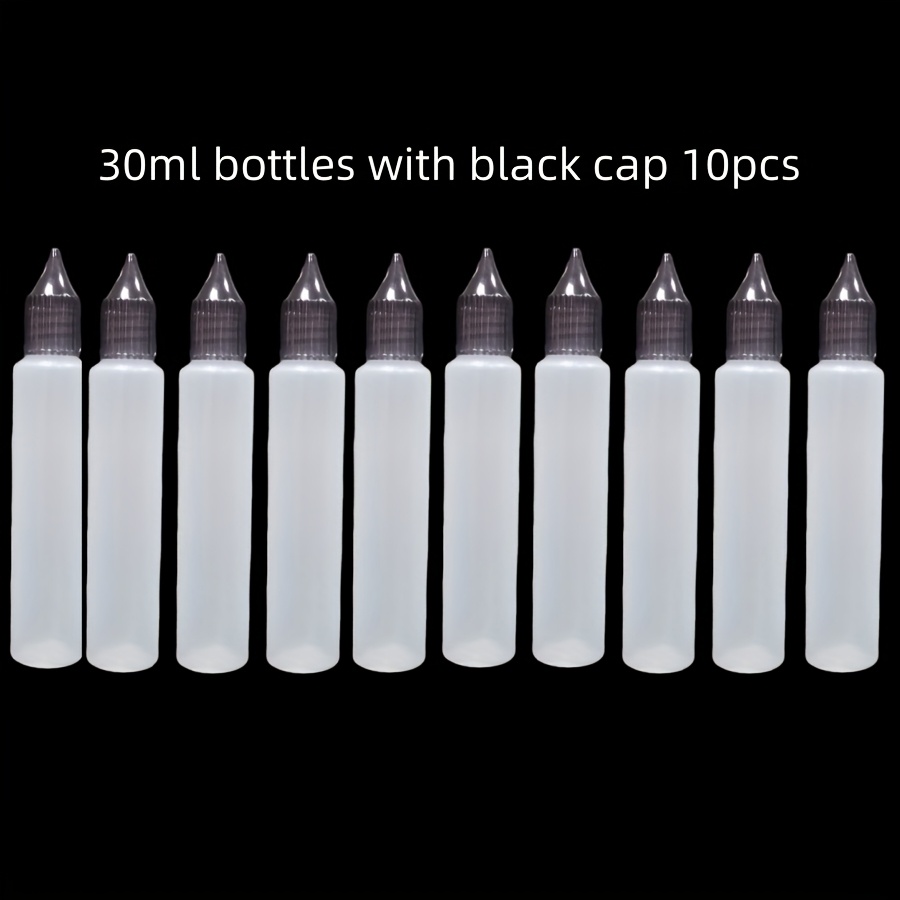 E-shop 10 Stück/Box 30ml LDPE Kunststoff-Injektionsflasche Tragbare Pen-Flasche Transparente Einhorndeckel Elektronik-Tropföl-Aufbewahrungsflasche