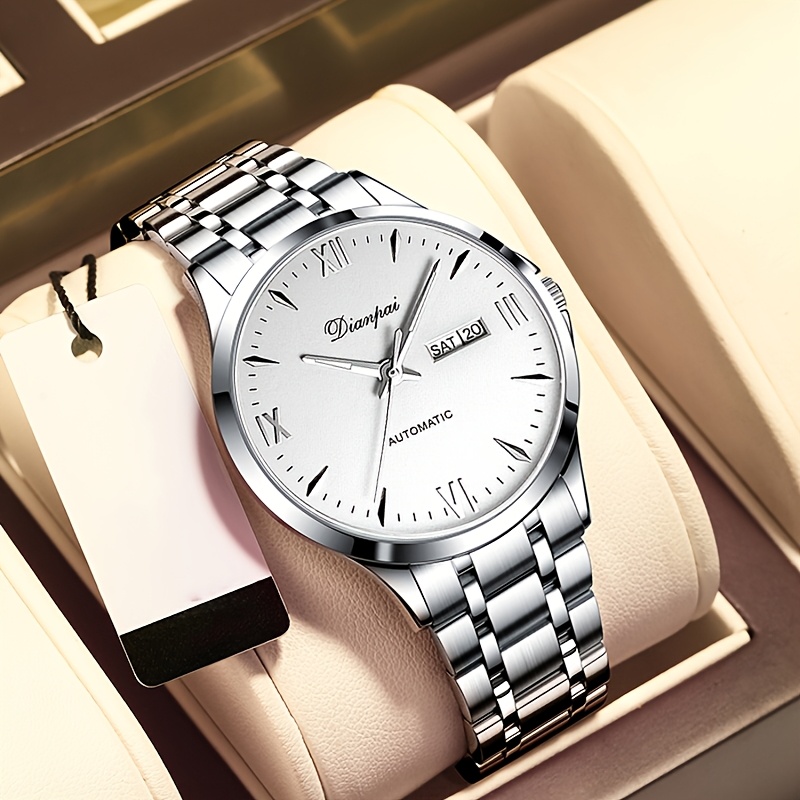 Classic Men' Mechanical Watch, Stainless Steel Material, Double Calendar Display Luminous, Men's Gift Watch