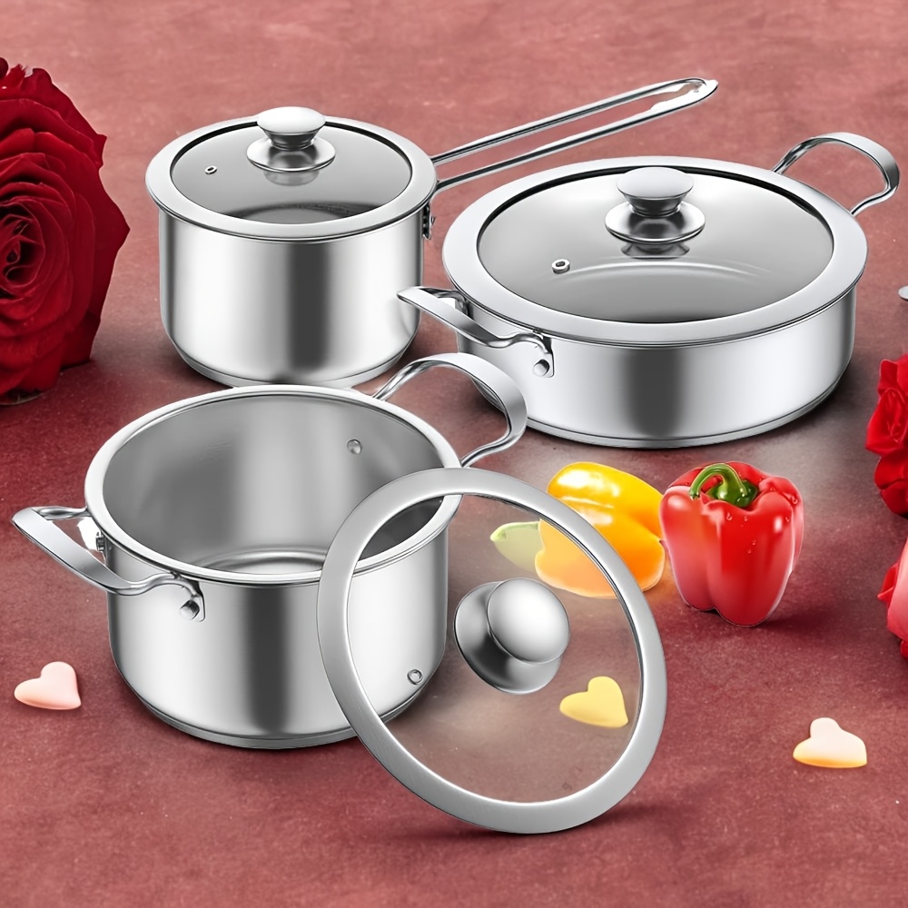 TEMU Stainless Steel Cookware Set, 6 Piece Nonstick Kitchen Induction Cookware For Induction/electric And Gas Cooktops, Simple, Nonstick, Dishwasher