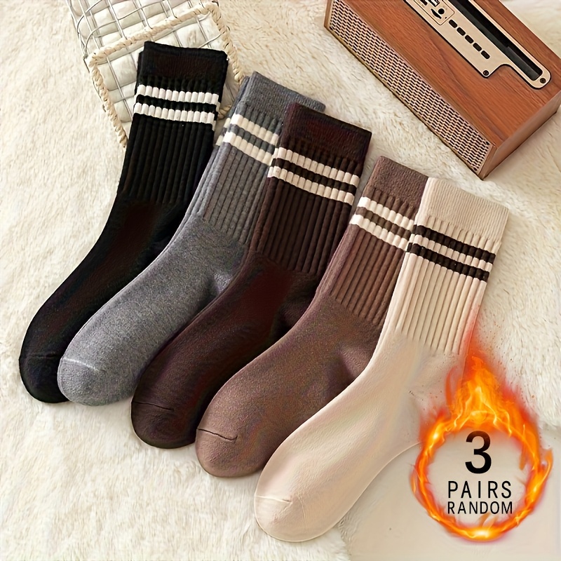 TEMU 3-pairs Random Color Women's Retro Fashion Striped Versatile Soft Comfortable Long Socks Suitable For Gifts/daily/casual/outdoor/sports Wear