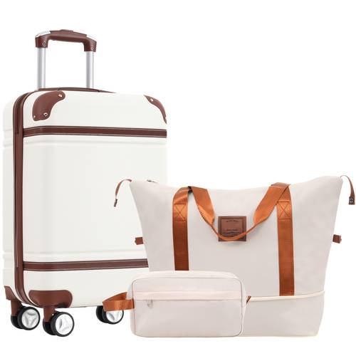 20 carry on luggage 3pcs set hardshell suitcase with lightweight 360 spinner wheels expandable cabin baggage for men and women airline approved white luggage
