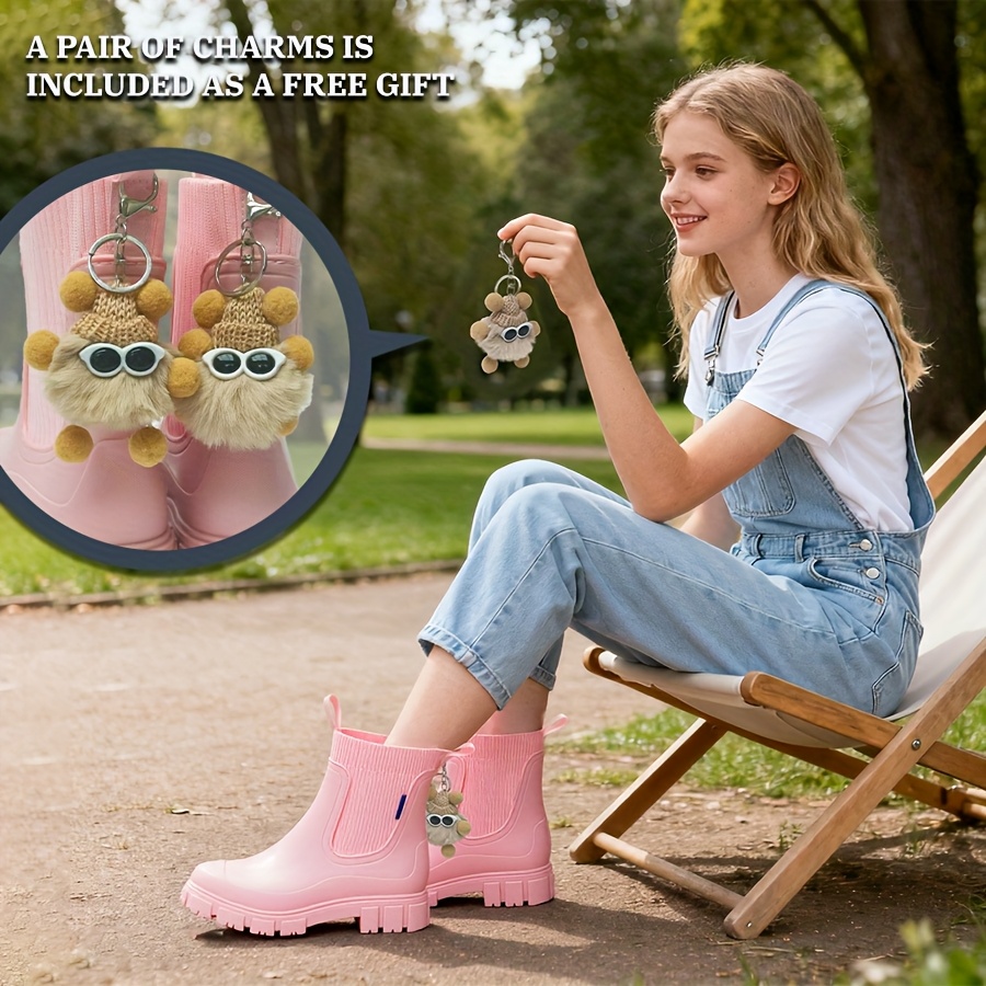 tall rain boots in chelsea style showcasing a chic   and slip resistant features and designed to   cold   seamlessly blend practicality   including detachable plush that enhance personal flair Product details 0