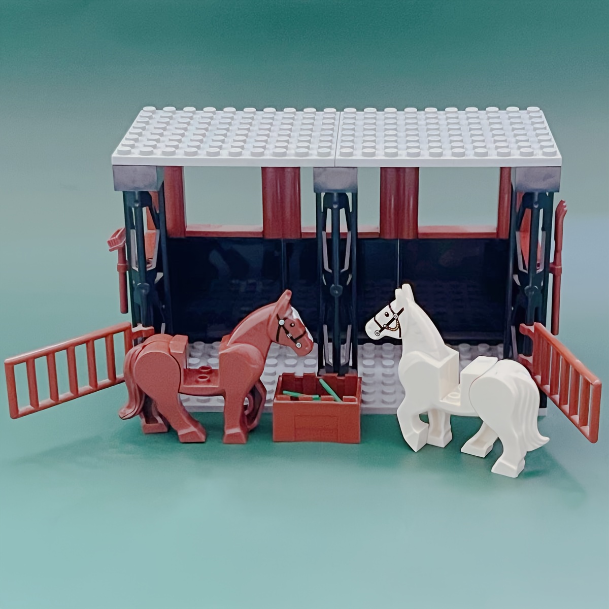Image of Moc Horse Stable Building Blocks Toys Sets Diy Toy Farm Blocks Toys For Birthday Gifts