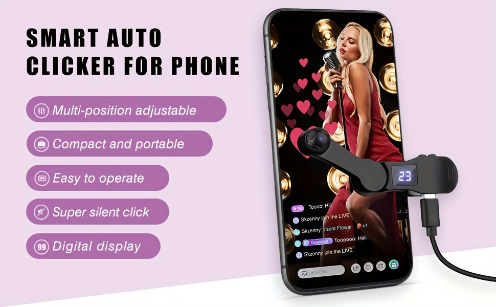 Auto Clicker Phone Tap Machine Fast Tapper Game Farm Liker Device Black