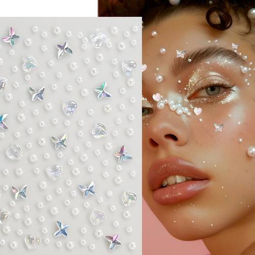 1pc cute heart designs 3d face body jewels stickers glitter diy facial makeup decoration stickers self nail art stickers face gem sticker for music makeup accessories