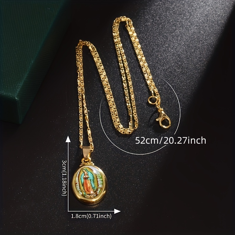 Colgante Antiguo de la Virgen María para Hombres y Mujeres, Colgante Ovalado de Iglesia, Joyería de Oración