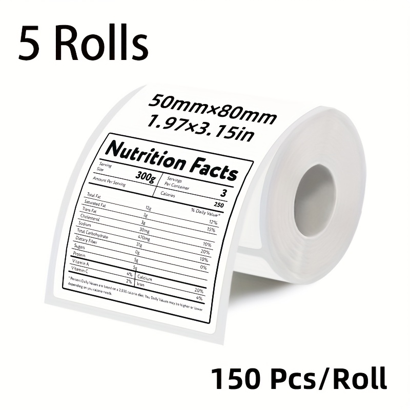 TEMU Multi- Sizes, 5 Rolls Stickers Self-adhesive Paper Printer Labels, 40-50mm, Suitable For Business, Office, Address, Mailing, Home Use, Barcode,
