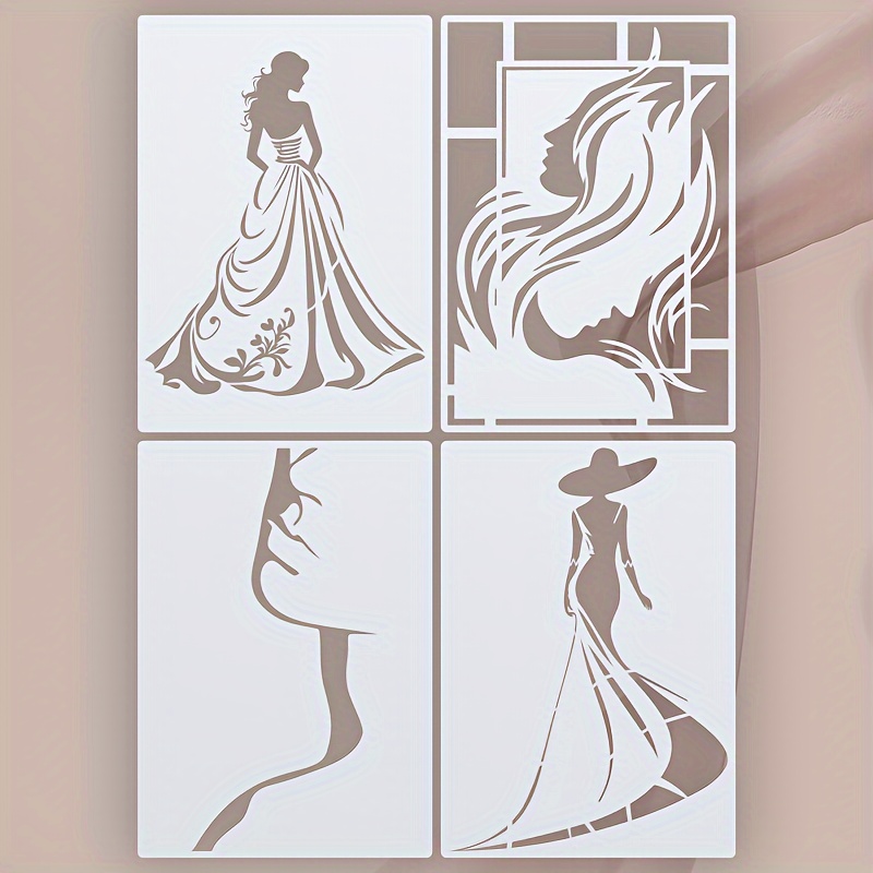 

4-pack Elegant Stencils, 8.3x11.7 Inch Reusable Drawing Templates For Diy Wall, Mat, Floor, Fabric, Clothing, Furniture, Canvas - Creamy White Stencils