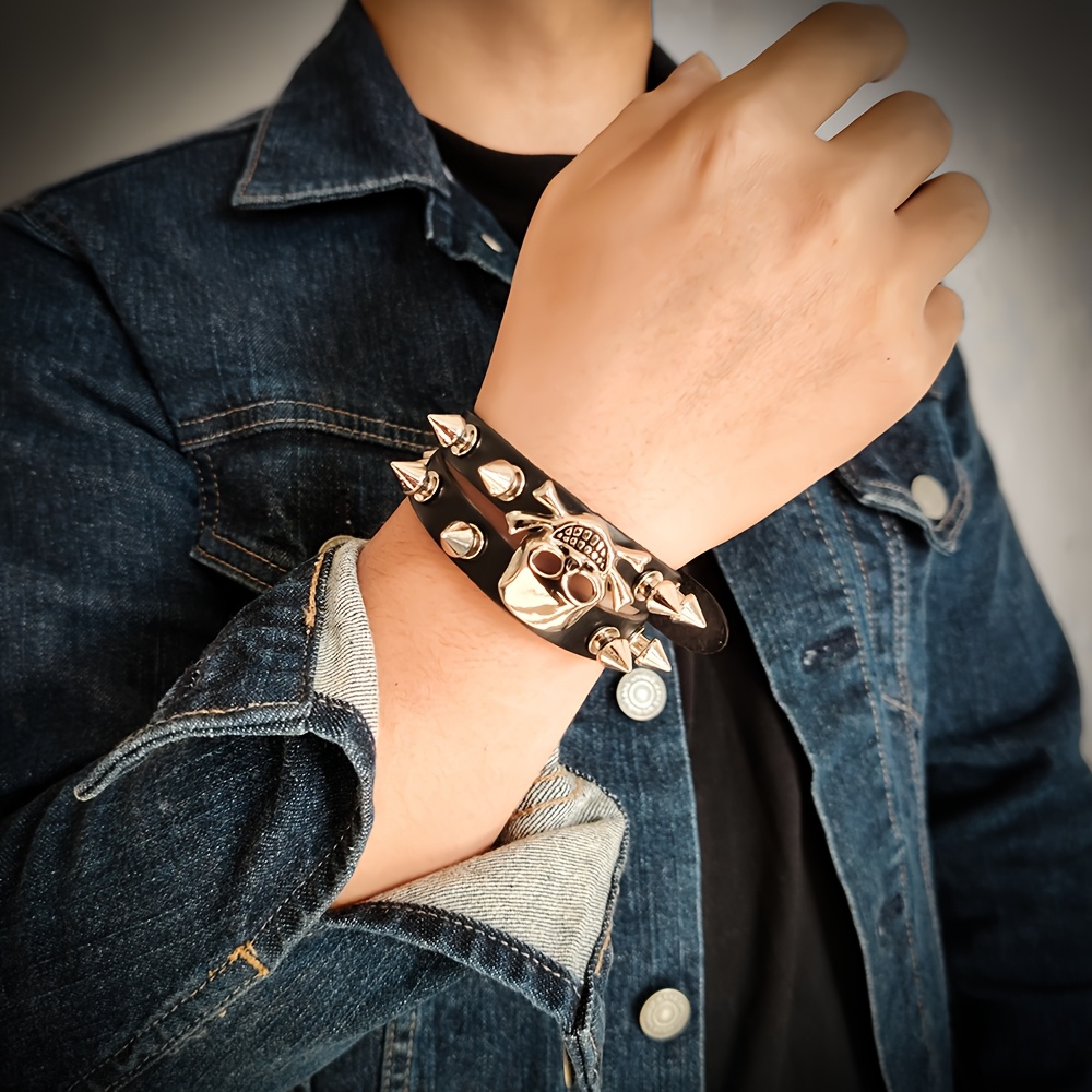 punk inspired skull spike leather bracelet edgy alloy - Temu