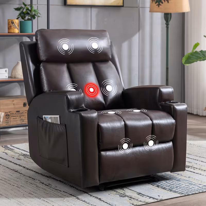 Manual Recliner Chair with Massage and Heat - Ergonomic Overstuffed Breathable Fabric Reclining Chair with 2 Side Pockets, 2 Cup Holders & Remote Control