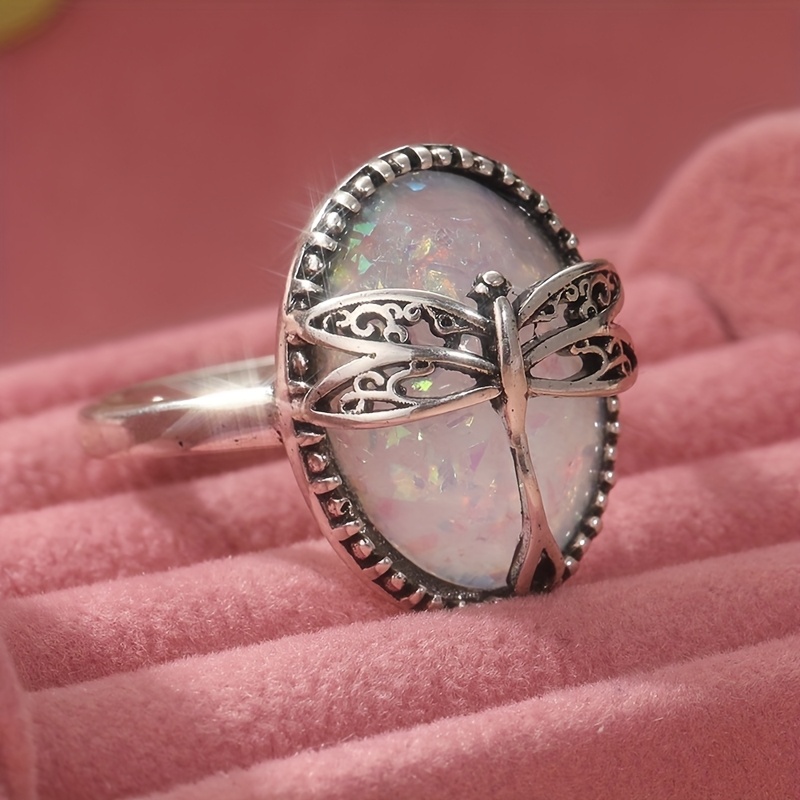 Vintage Boho Style 925 Silver-Plated Opal Ring