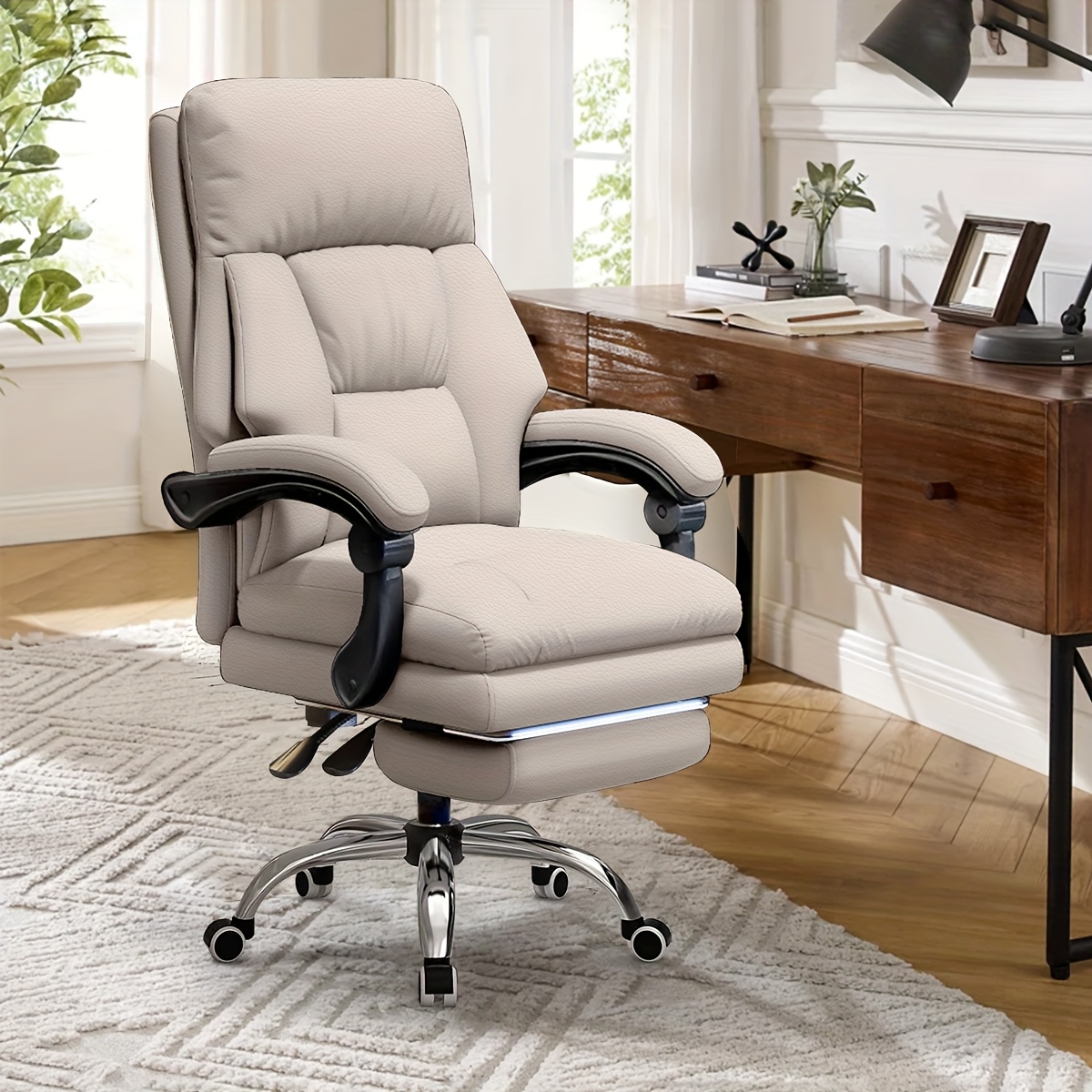 Ergonomic Office Chair Designed For , Featuring A High Back, Adjustable Settings, And A Swivel Base With A Footrest, Perfect For Executive