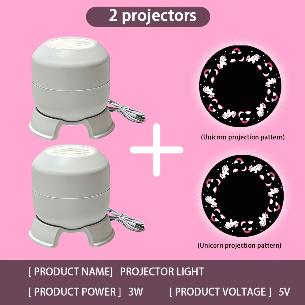 TEMU [2pcs] Unicorn-themed Dynamic Projection Lights, Unicorn Element Night Lights, 360Â° Rotating Light And Shadow, Soft And Non-glaring, Ceiling