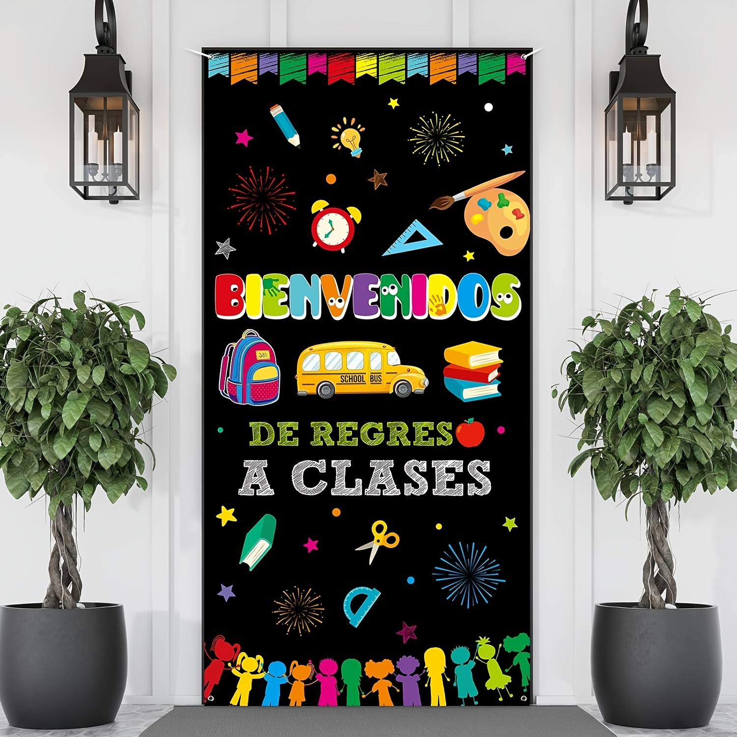 

2d Door Banner, Vibrant Welcome Back To School Door Banner - Polyester, Classroom Decor With School Bus, Pencils, , Design, Classroom Decorations