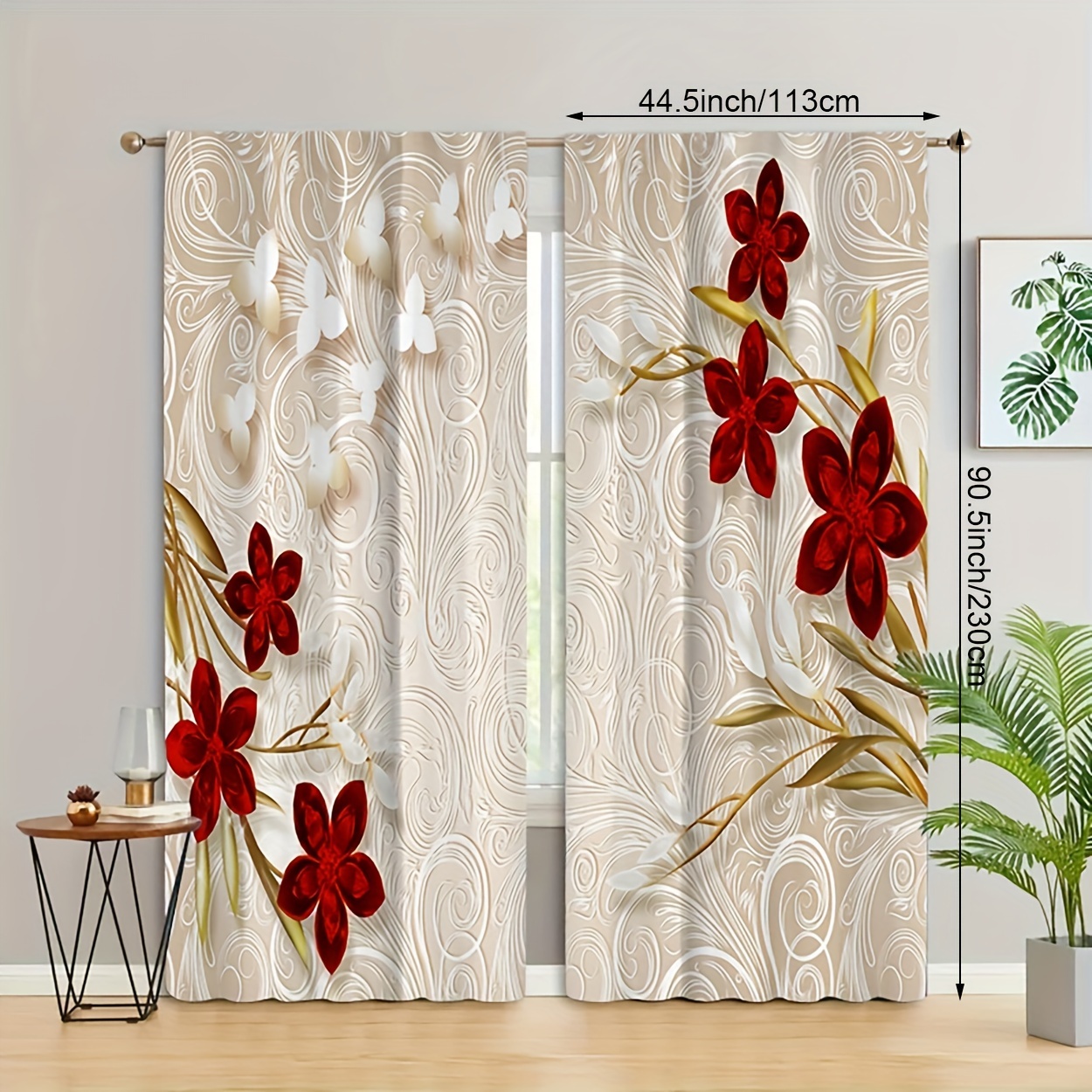 TEMU 2pcs Floral Printed Curtains, Rod Pocket Window Drapes, Window Treatments For Bedroom Living Room, Home Decoration, Room Decoration