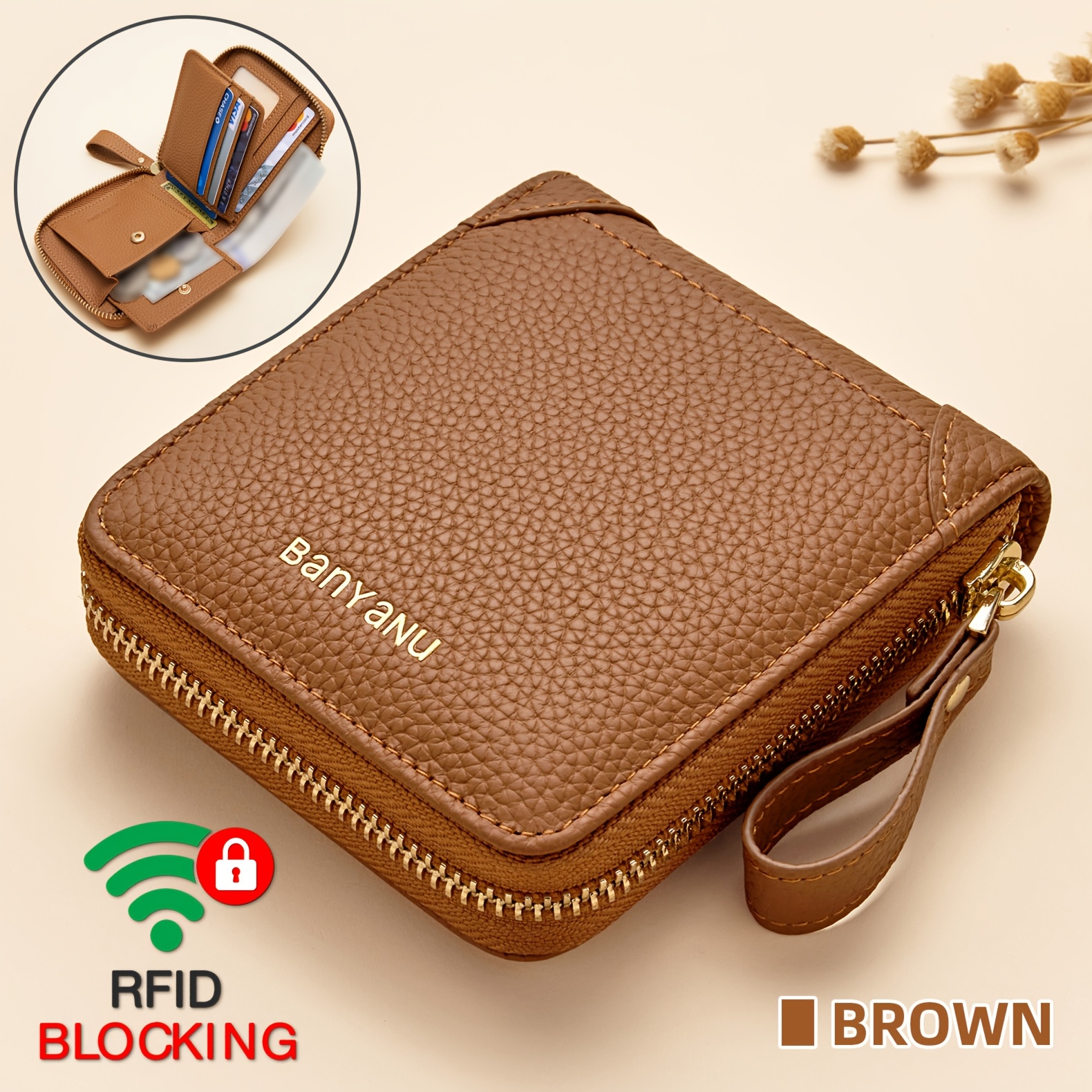 TEMU Banyanu Women's Leather Wallet, Rfid Anti-theft Card Holder Id Organizer Coin Purse