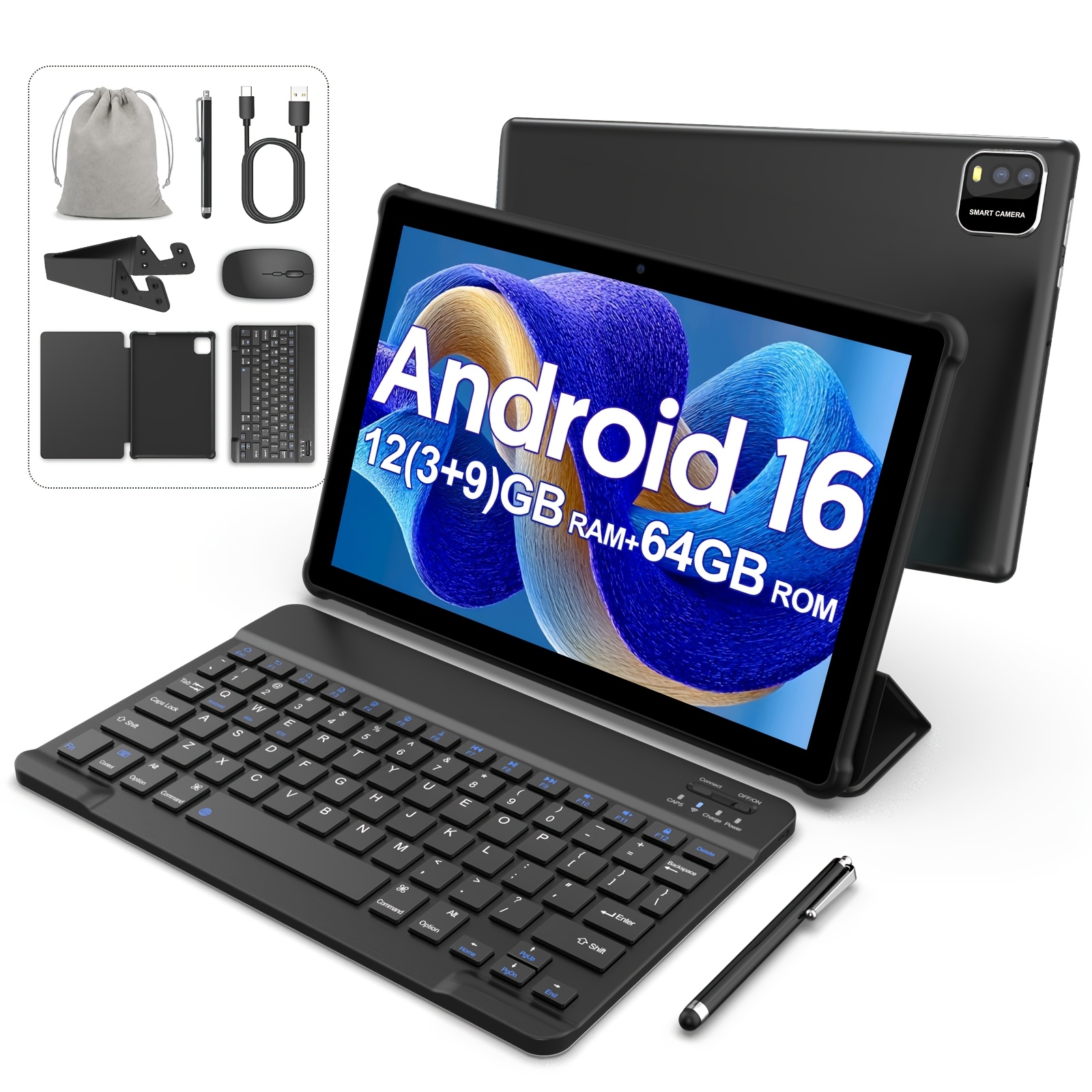 imagem do item tablet pc   de 10.0 polegadas; processador  -core, 12gb (3+9gb) de  , armazenamento, câmeras   de 2mp + 8mp, wifi, interface tipo-c, bateria   capacidade 6000mah; configurações opcionais (tablet  /capa/conjunto com teclado).