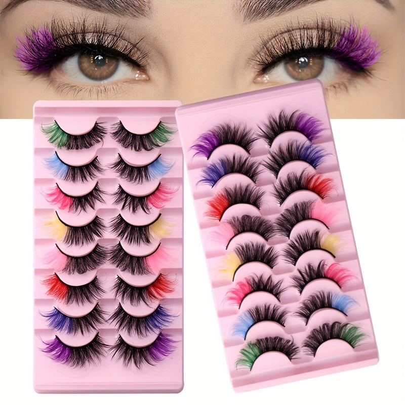 

1 Set, Multicolored Faux Mink Eyelashes, 8 Pairs, Ideal Festive Gift For Women, Eye Makeup, Reusable, Vivid Colors, Lightweight, Comfortable, Party-friendly Cosmetic Essentials