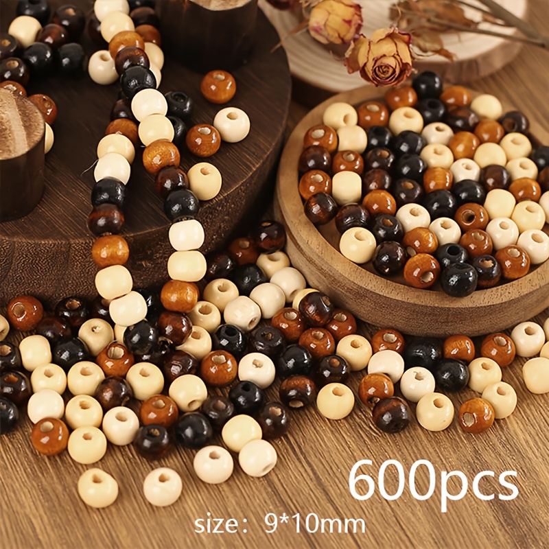 Image of 600pcs Wood Beads 10mm Vintage Round Wood Beads Large Hole Wood Beads For Lace Rosary Bracelet Jewelry Decorative Beads (beads)