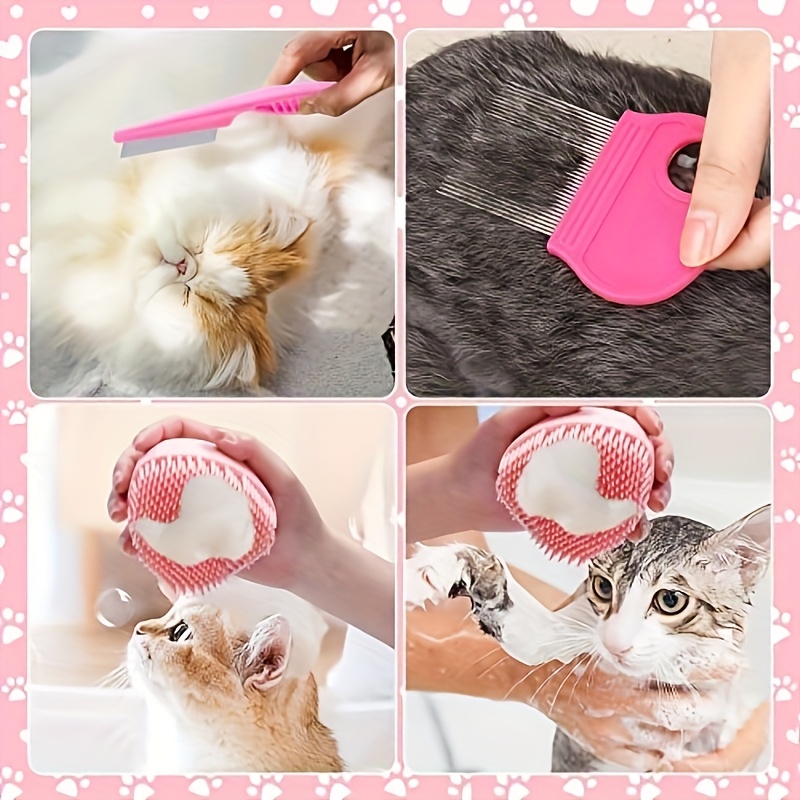 8 pcs. Kit de toilettage pour chat - Coupe-ongles, peigne anti-puces, brosse à shampooing, brosse déshedding et brosse à dents | Ensemble essentiel de soins pour chats, outils ergonomiques et durables en matériaux de qualité