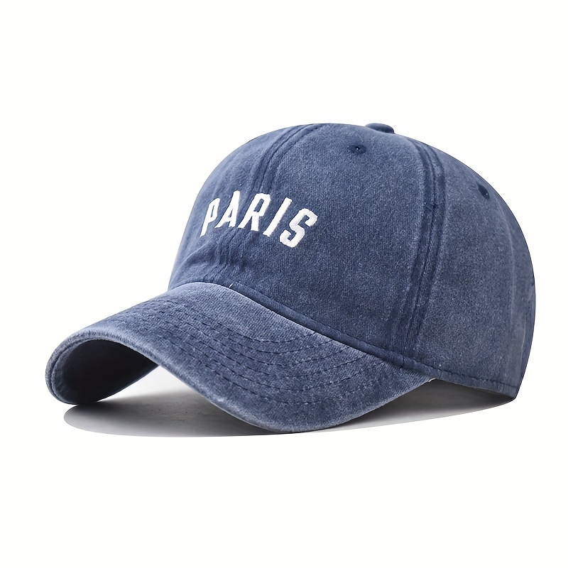 

1pc Unisex Outdoor Washed Distressed Paris Embroidered Letter Baseball Cap, Fashionable Versatile Comfortable Fabric Duckbill Cap, Suitable For Both Men And Women, 1 Size Fits All