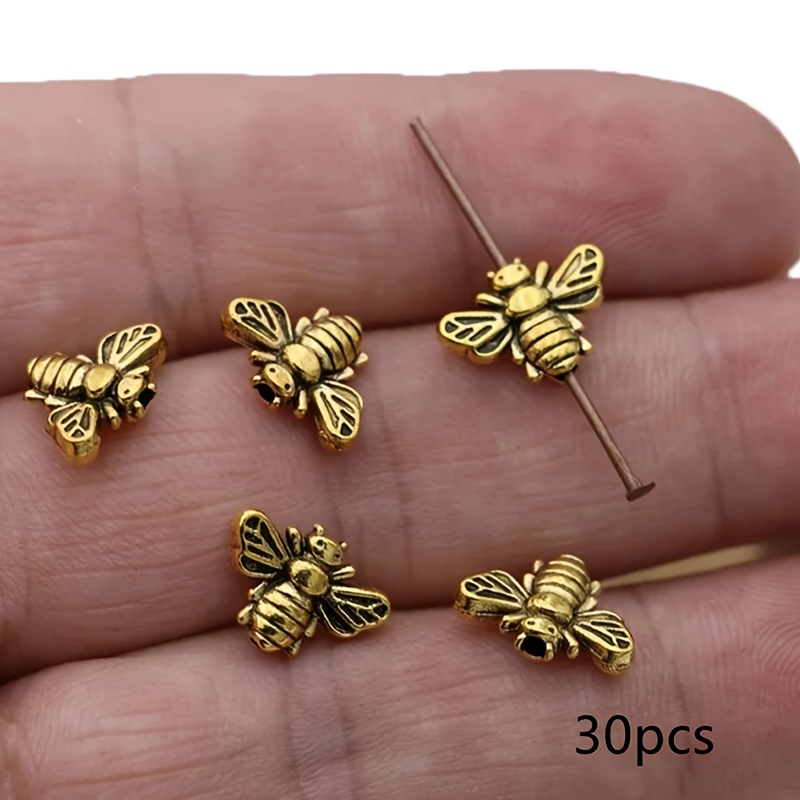 E-shop 30 Stück Bienen-Anhänger Perlen Vintage Silber & Vintage Gold Kleine Lochperlen Lose Perlen Abstandsperlen Dekorative Perlen DIY Handgemachte