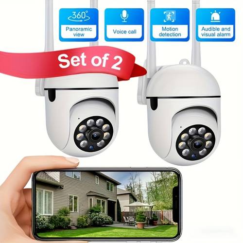 2pcs smart home surveillance wireless 2k indoor outdoor camera two way audio pan tilt 2 4g wi fi security camera with motion tracking suitable for family and pets