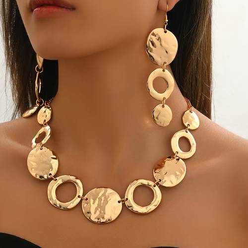 3pcs geometric fashion versatile personalized elegant clavicle earrings necklace set