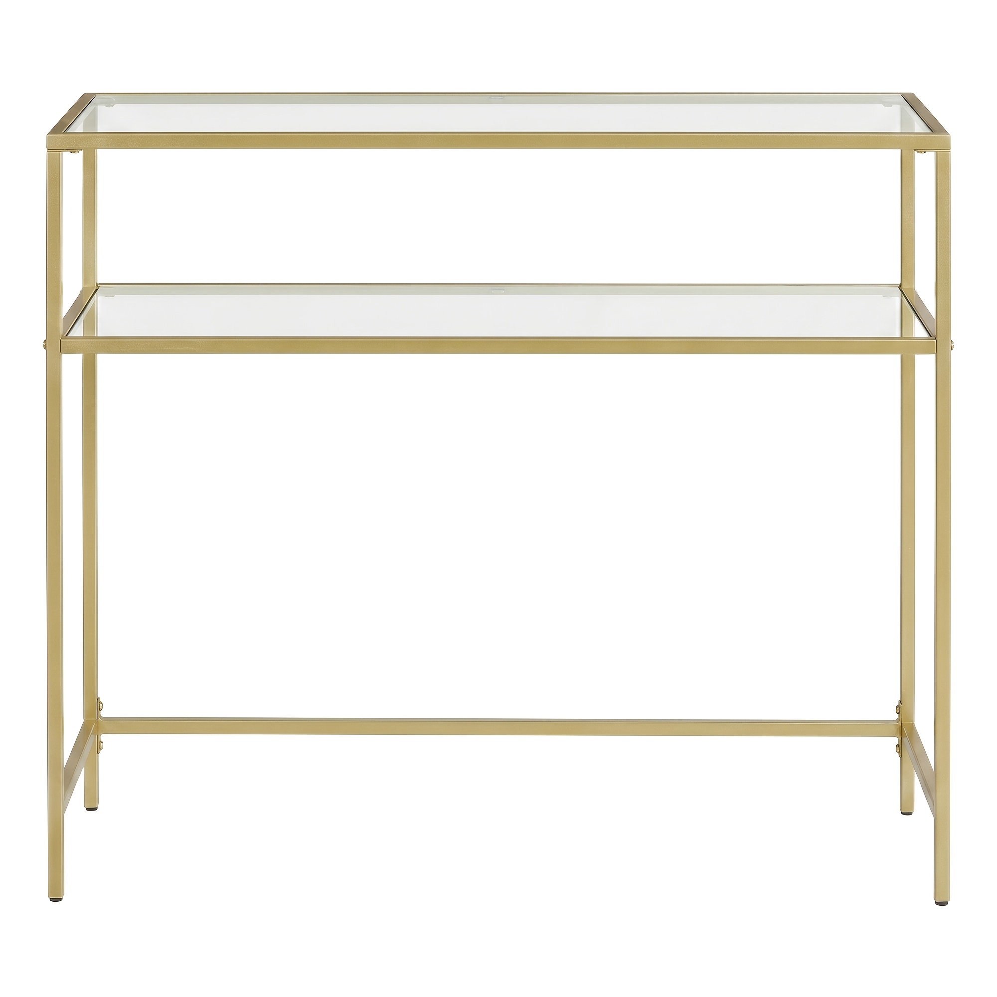 TEMU Modern Golden Console Table, Tempered Glass Top Sofa Side Table With 2 Storage Shelves, Stable Metal , Adjustable Non-slip Feet Prevent Shaking,