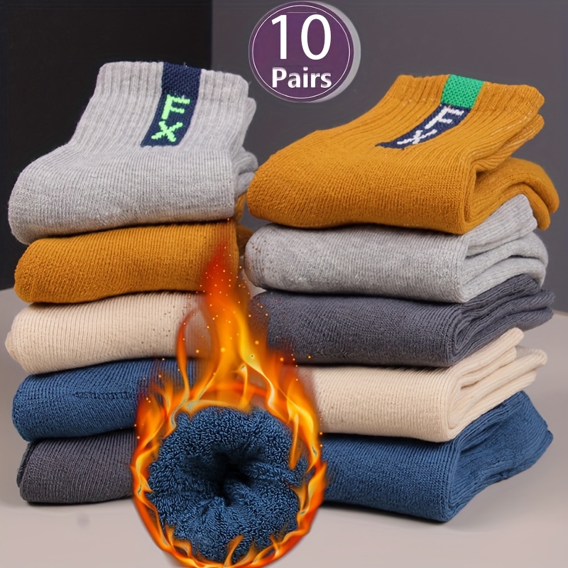 Image of 10 Pairs Of Thickened And Fleece-lined Winter Socks For Boys, Suitable For Older Children And Students, Long For Fall And Winter