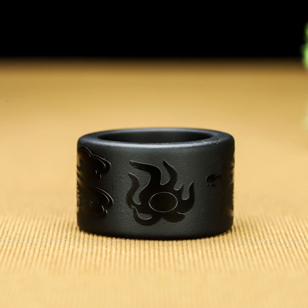 Men's Natural Obsidian Dragon Pattern Ring