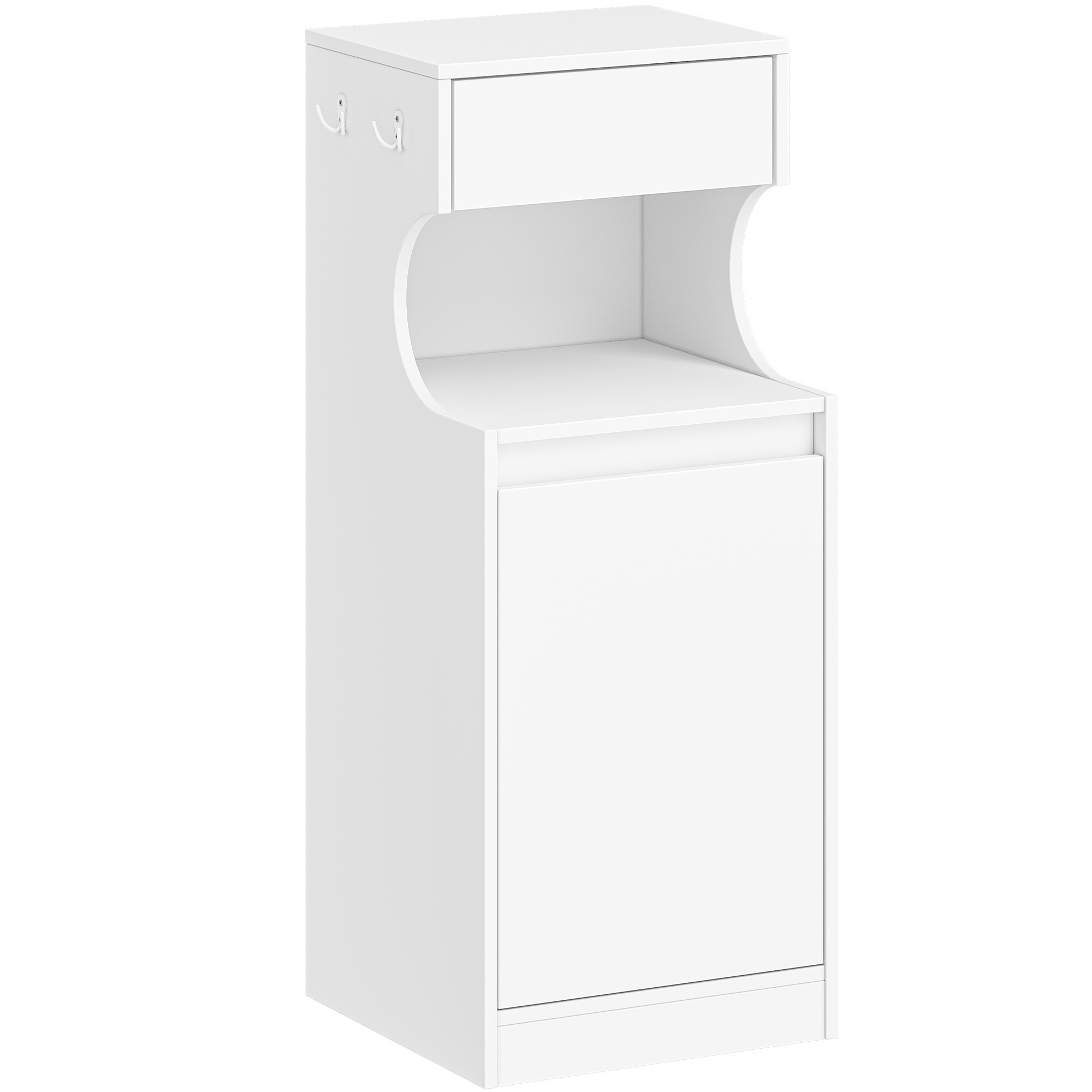TEMU Linen Cupboard With 1 Drawer And Open Storage Space | Bathroom Cabinet With Fold-out Laundry Basket, Laundry Bag Inner Pocket With Handles,