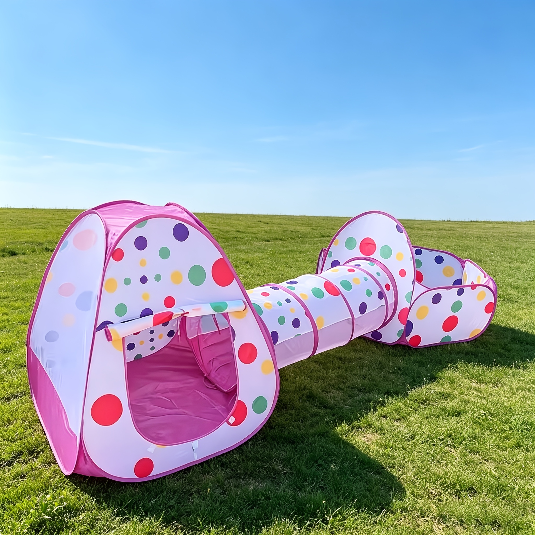 Image of Tent Tunnel 3pcs Set With Basketball Hoop Is A Playhouse Designed For Kindergartens And Families, Integrating Exploration, Sports, And Fun. It Includes A Colored Children's Tent, Providing ;