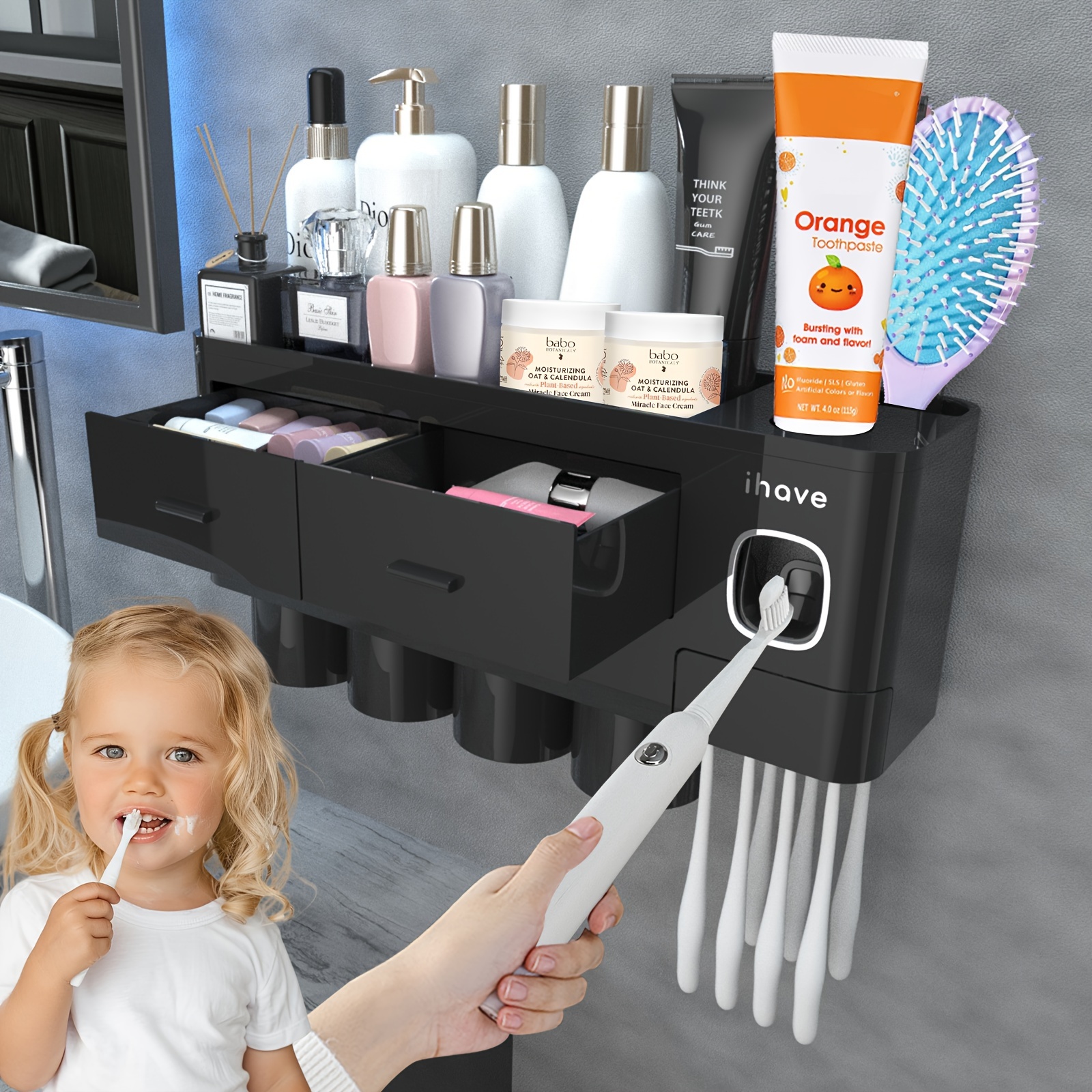 Toothbrush Holder Wall Mounted - 4 Slot Organizer With Clear Covers, Adhesive Mount, No Drilling