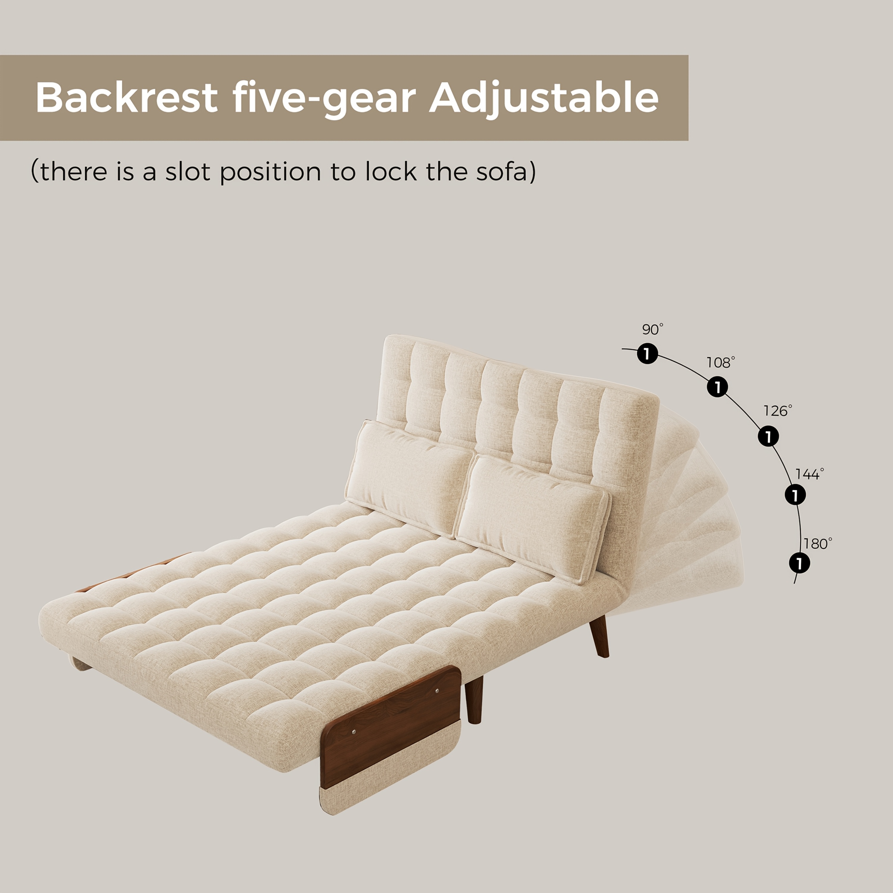 1 Modern Cotton And Linen Convertible Sofa Bed with 5 Adjustable Backs, Adjustable Height Pillows - Living Room Recliner, Single Or Double Use, Living Room Furniture Sofa | Neutral Home Decor | Wood Frame Sofa (Beige/Coffee)
