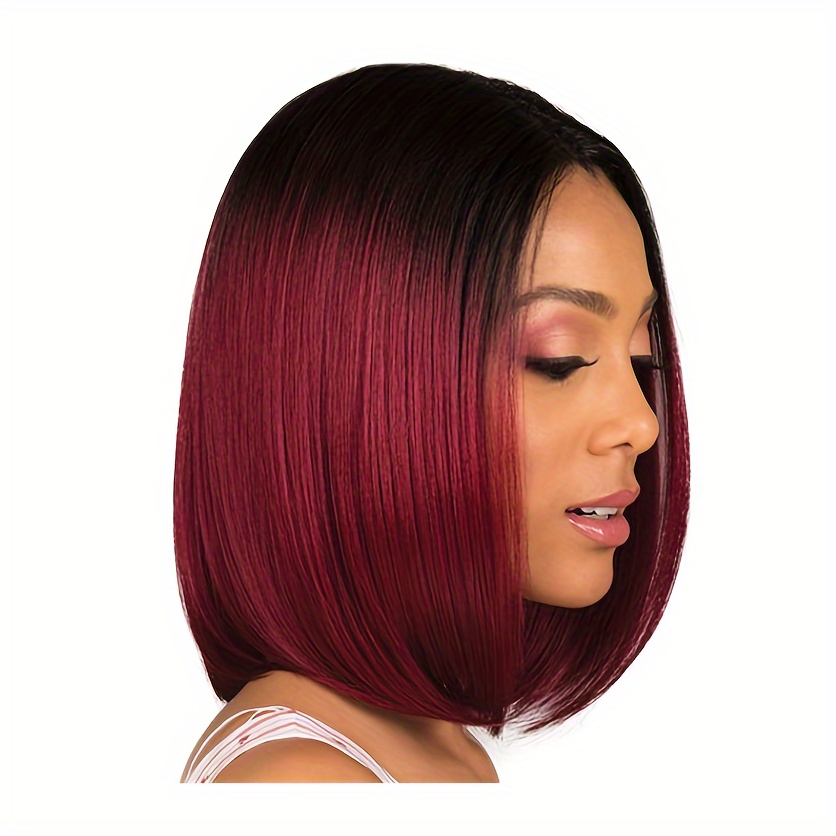 

Elegant Short Bob Wig With Bangs For Women - Straight, Heat Resistant Synthetic Hair In Burgundy & Black