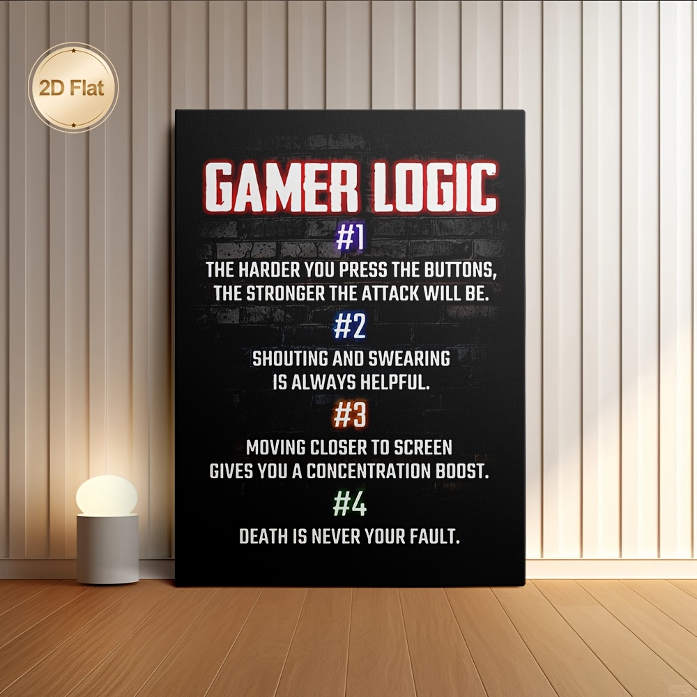 TEMU 2d Flat, 1pc 1pcs Funny Gaming Suitable For Male - Frameless Wall Art With Humorous Video Game Quotes, Gamer Room Decor For Home, Game Room,