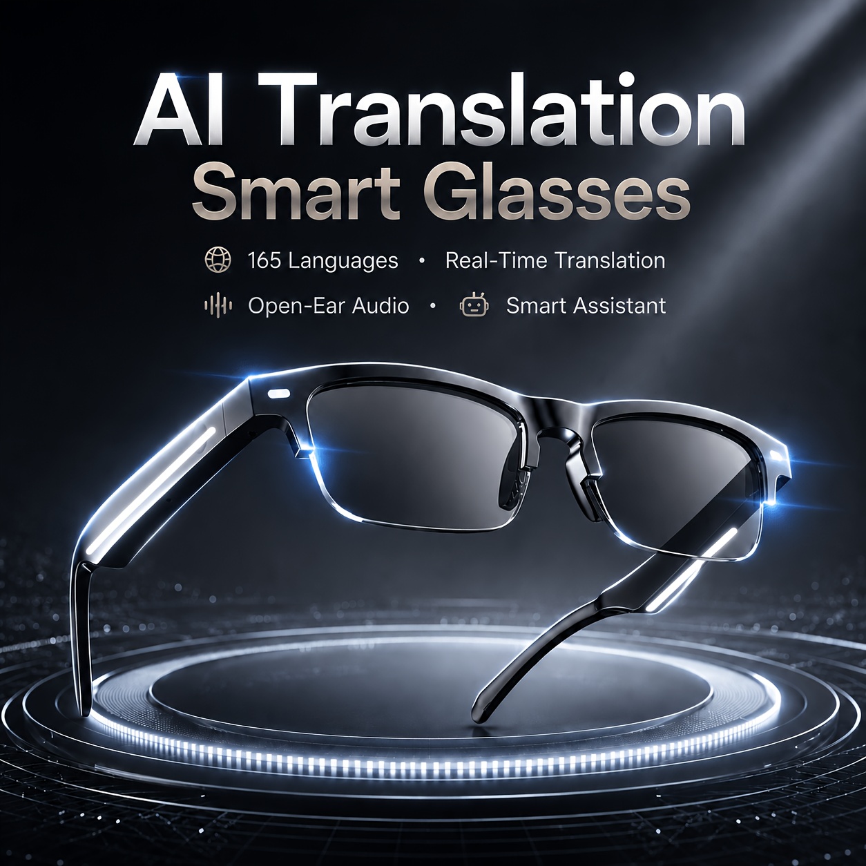 TEMU Ai Smart Glasses With 165-language Real-time Translation, Gpt-powered Ai Assistant, Photochromic Lenses, , 100mah Battery, Communication, Ideal