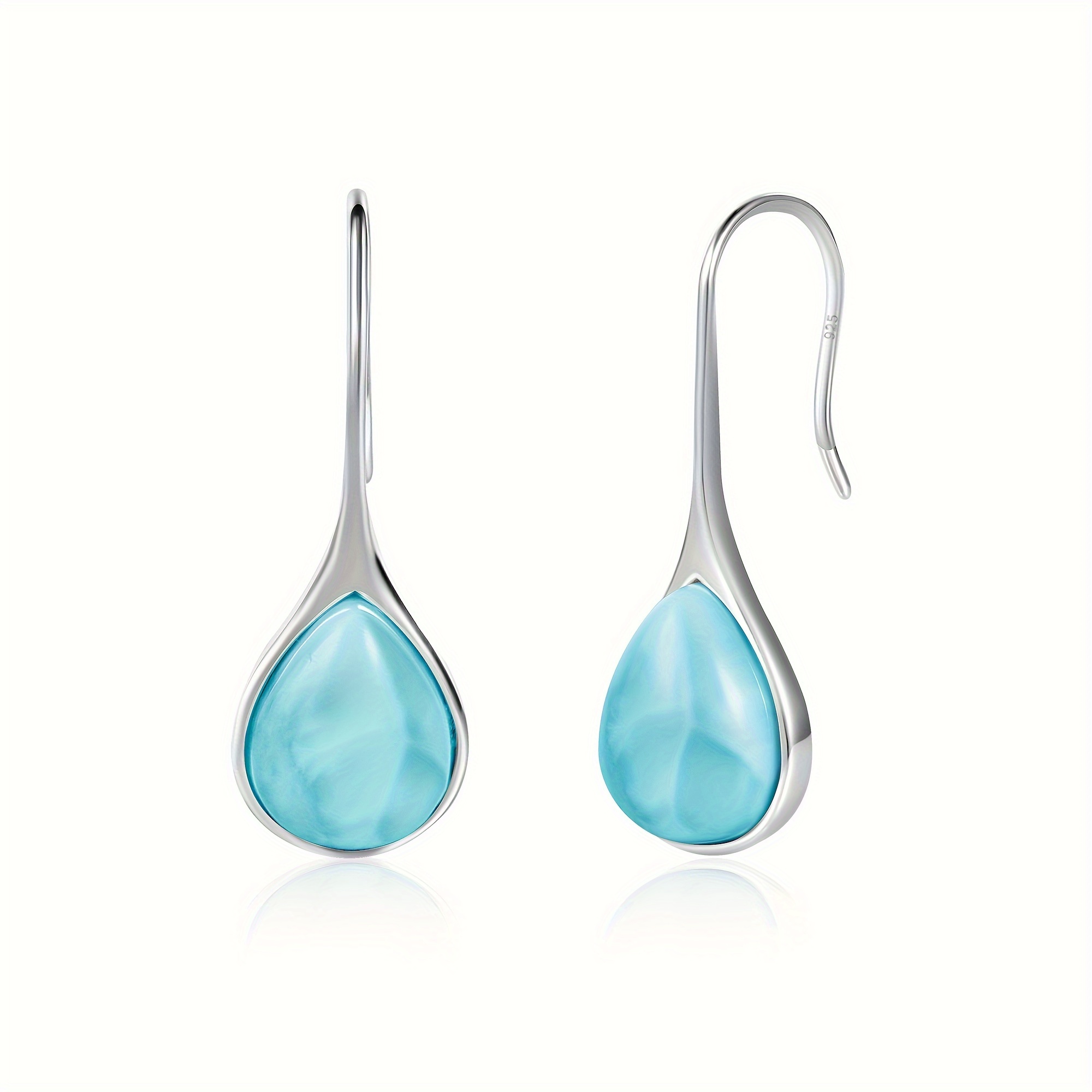 

925 Pattern Stone Teardrop Women's Pendant Earrings, Silver Gemstone Pendant Earrings