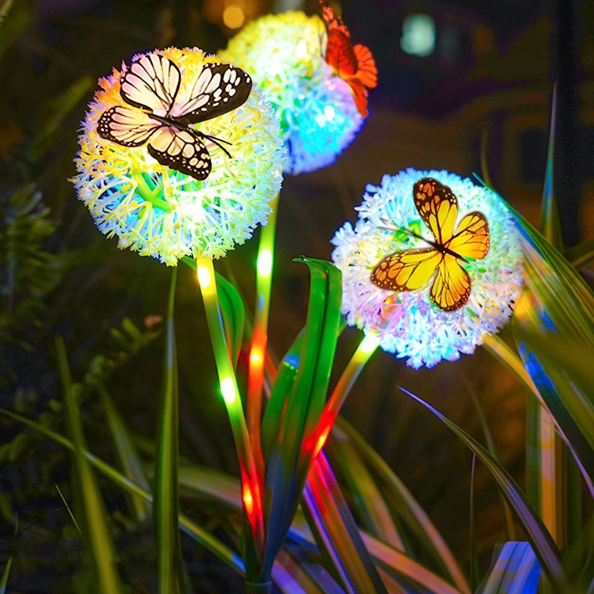 E-shop 3-köpfige Solar Schmetterling Löwenzahn Gartenleuchten, Solar Löwenzahn Lampen für Außenbereiche, geeignet zur Dekoration von Gärten, Terrassen,