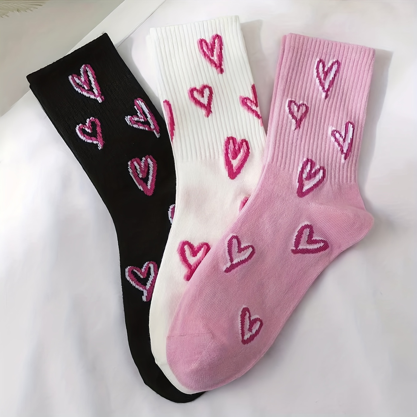 TEMU 3 Pairs Cute Socks Love Heart Socks Socks Funny Socks With Heart Pattern Gifts Socks For Lover Family Friend Novelty Socks Casual Socks Lovely